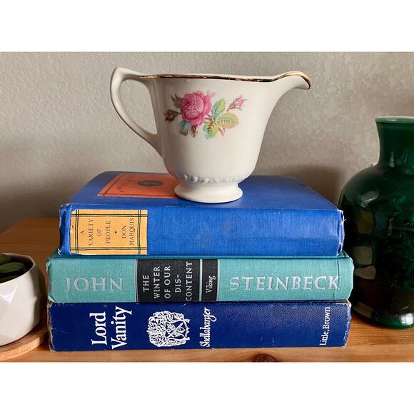 Antique Blue Book Stack: Vintage Teal Book Bundle, Steinbeck, Marquis - Picture 1 of 6